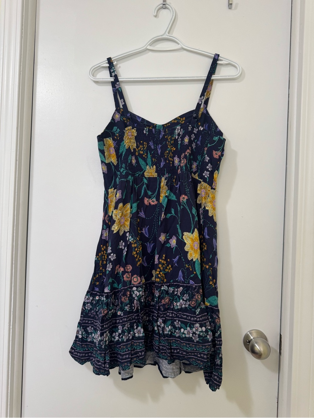 Old Navy Navy Floral Smocked Sundress with Teal and Yellow Accents - Picture 2 of 3